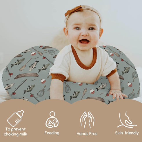 Selgkds Summer Vintage Fishing Nursing Pillow Covers Gender Neutral Fishing Lovers Gift Soft Stretchy Nursing Cover