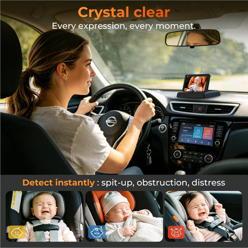 Itomoro 1080P 4.3'' 150 360 HD Baby Car Camera with Unique Adjustable Mount, Rear-Facing Infant Monitor - Night Vision