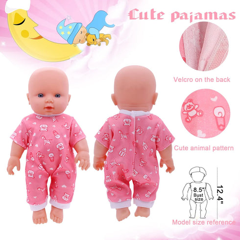 8 pcs Girl Doll Clothes and Accessories Gift - 12 Inch Dolls Dress Outfits, 6 Complete Sets of Cloak, Pajamas, Onesies