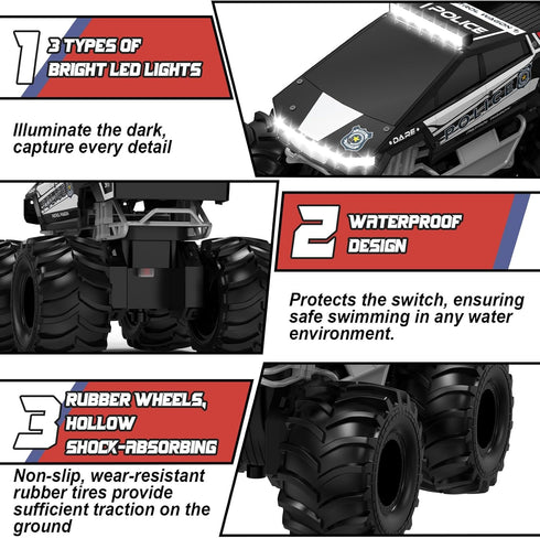 1:18 2.4 4WD 360 6+ Police Remote Control Car, Cyber Truck Remote Control Car, GHz Waterproof Amphibious RC Cars, All