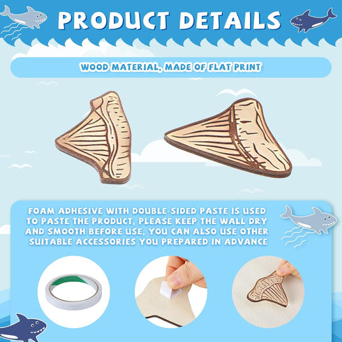 RattanView 20 Pcs Wooden Shark Teeth Nursery Wall Decor Shark Tooth Wall Art Baby Room Nursery Decor Megalodon Beach