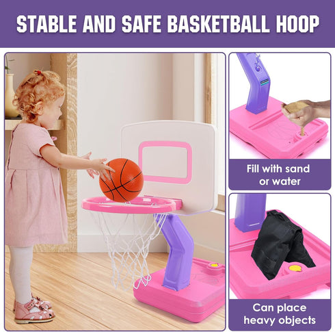 SUPER JOY Adjustable Toddler Basketball Hoop for Kids 1-3, Portable Indoor Outdoor Basketball Goal for Boys Girls