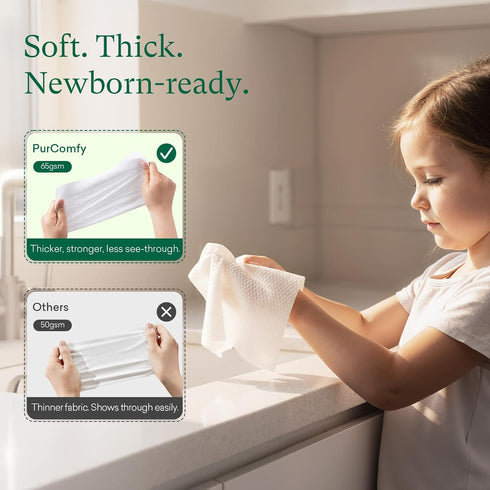 4 Pack 240 Count PurComfy Baby Dry Wipes for Newborn, Plant-Based & Hypoallergenic Disposable Cloths for Baby Diaper