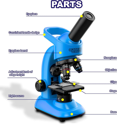 DOUBLE CC Microscope,40-1600x 6-12 Kids Microscope Kit for Kids Beginners Children,STEM Kit,Prepared Slides,LED Light