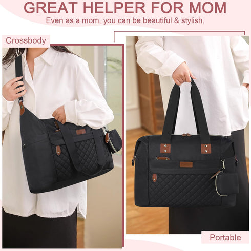 Mommy Pritent Diaper Bag Tote, Diaper Baby Bags with Pacifier Case, Shoulder Straps, Stroller Clips, Waterproof Large