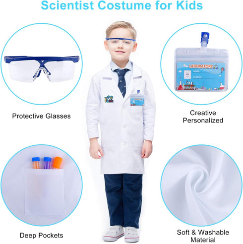 INNOCHEER Kids Science Experiment Kit with Lab Coat, Scientist Costume Dress Up for Boys and Girls Age 6+