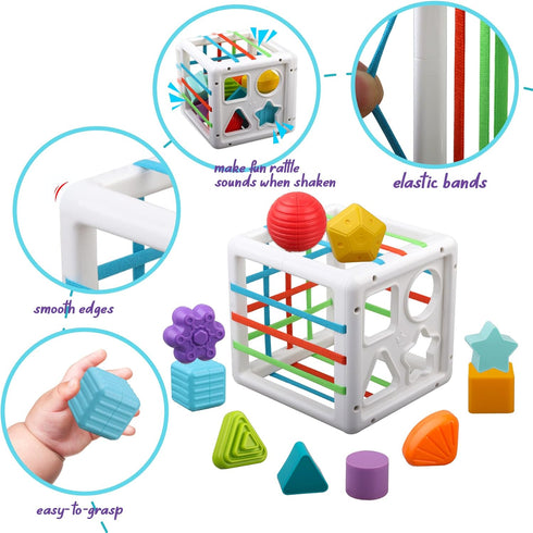 Baby Sensory Shape Sorter Blocks Toy, Montessori Educational Learning Toys for Babies Toddlers 6-18 Months Gifts