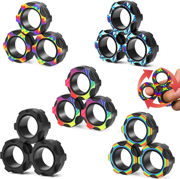 HotubFolks 15 Pcs Magnetic Rings Fidget Toys Set Classroom Prizes for Kids Finger