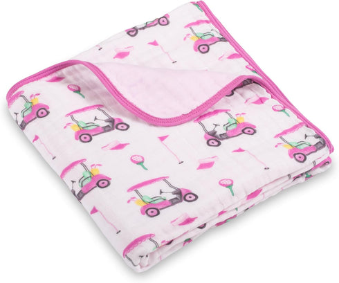 LollyBanks Muslin Baby Blanket, 100% Cotton Baby Quilt for Girls, Large 47