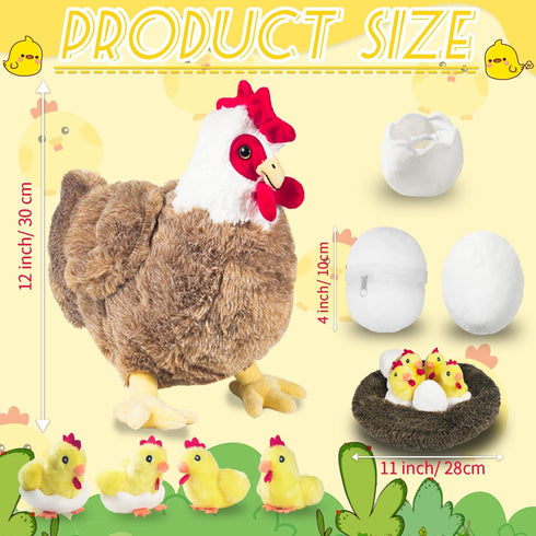 9 1 Set, in Chicken Stuffed Animal Stuffed Chicken Plush Toy Egg Laying Hen with Zipper and Baby Chicks Plush Chickens