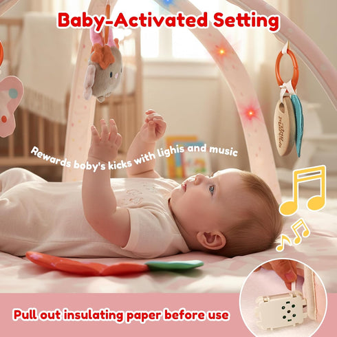 Tummy 6 Baby Play Gym & Activity Mat with Light-up Musical Arch, Washable Time Mat with Detachable Sensory Toys