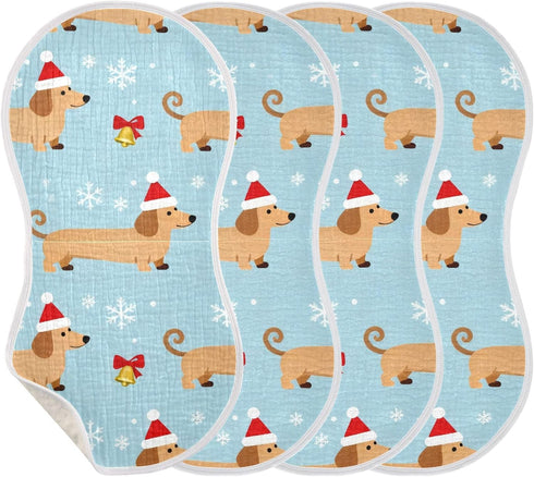 decor gift 4 Pack 22x11in Cotton Burp Cloth Good Absorbent? Merry Christmas Dog Blue spit up Rags for Unisex