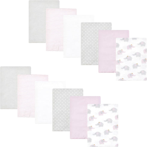 Hudson Baby Unisex Baby Cotton Flannel Burp Cloths Bundle, Lilac Elephants, One