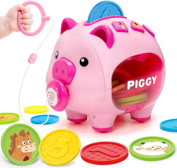 Musical Piggy Toys for 1 Year Old Girl Gift, Piggy Bank with