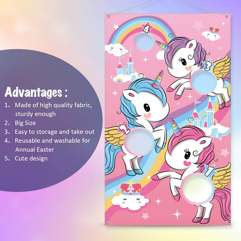 Blulu Unicorn Bean Bag Toss Game for Kids, Outdoor Toys with 3 Nylon Bean Bags, Birthday Party Game