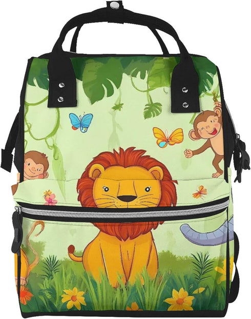 Qewfoju African Animals in the Jungle Print Diaper Bag Backpack Large Capacity Diaper
