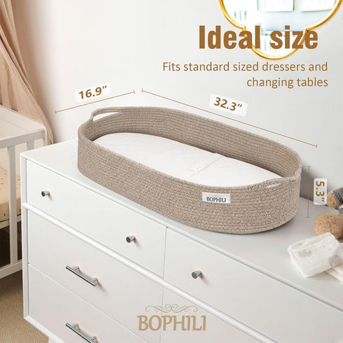 Baby Changing Basket Foldable Baby Changing Pad and Waterpoof Cover, Premium Handmade Cotton Rope Reinforced Moses