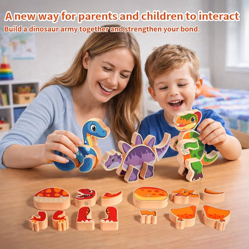 3-6 INIFEIDALA Magnetic Wooden Dinosaur Building Blocks, Take Apart STEM Montessori Educational Toy, Fine Motor Skills