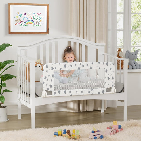 35.3" NUTIKAS Crib Rail Guard for Toddlers - Toddler Bed Rails Convertible Safety Side Protector Swing Down Mesh