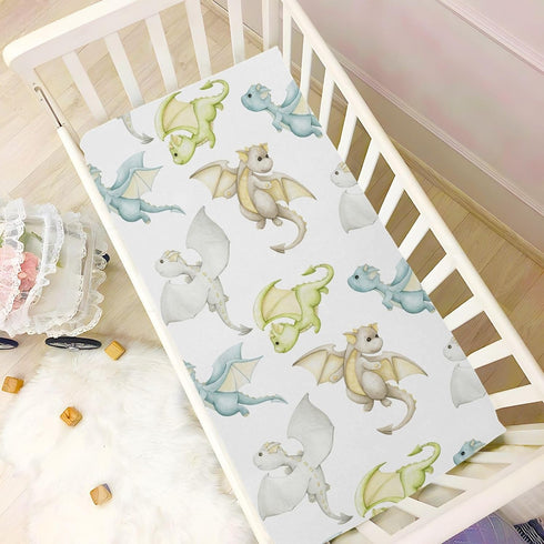 CHUROUSY 28x52 Inch Cute Fiery Dragon Crib Sheets for Boys Girl Watercolor Cartoon Little Dragons Fitted Mattress Cover