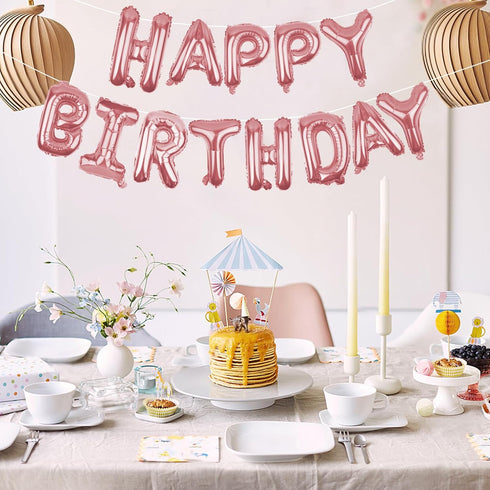 Happy Birthday Balloons Banner - Rose Gold 16 Inch Mylar Foil Letters | Inflatable Party Decor for Kids and Adults |
