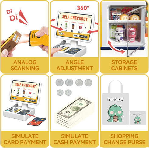 POFJOEQ Playset 48PCS 3+ (668-125) Cash Register for Kids - Pretend Play Money, Calculator, Scanner, Credit Card