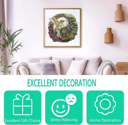 Wooden Puzzles for Adults, Yin Yang Hummingbird Unique Shaped Jigsaw Puzzles, 100 Piece 8.5 x 8.2in for Gifts