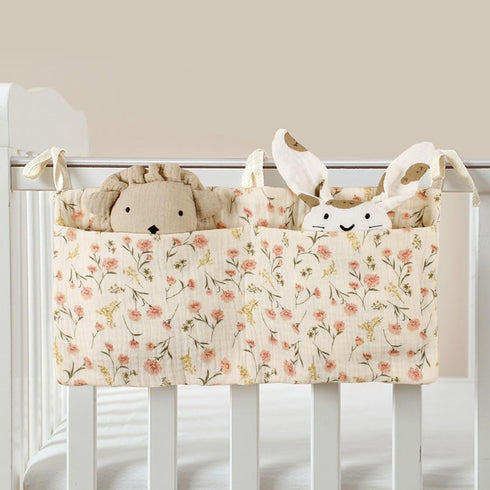 Kangnice Cribs Storage Bag Baby Bedside Hanging Storage Bag for Drool Bibs Diaper Multifunctional Hanging Pocket Cotton