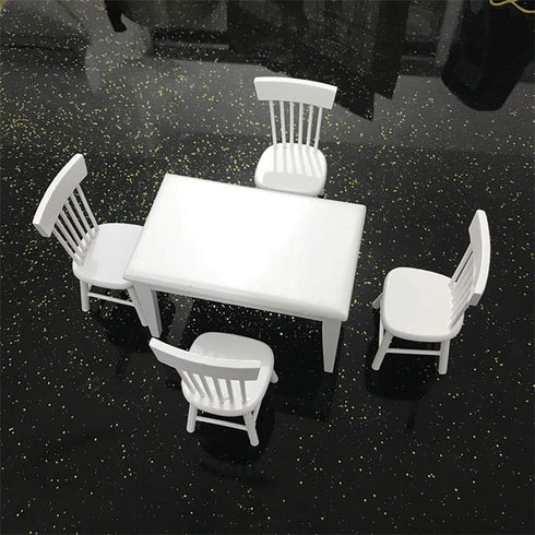 SXFSE 1:12 Set Dollhouse Decoration Accessories, Dollhouse Miniature Furniture Wooden White Dining Table Chair Model