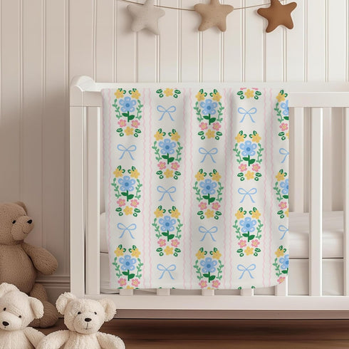 Cstdyfrv Summer 60x80in Wildflowers Bows Baby Blankets for Boys Girls Vintage Floral Pink Blue Bows Swaddle Receiving