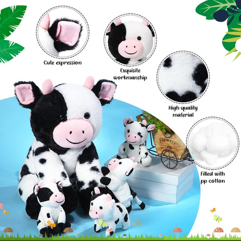 Sumind 5 Pcs Cow Plush Animals Set, Mommy Cow Stuffed Animal with 4 Baby Cute Cows for Boys Girls