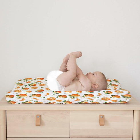 Watercolor Oranges Changing Pad Covers, Retro Floral Leaves Baby Nursery Diaper Changing Table Sheets 32''x16''