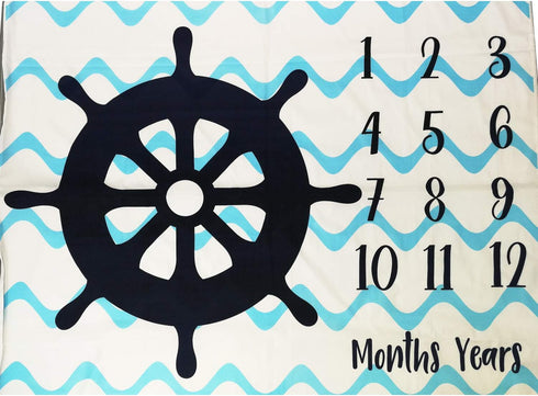 Baby Monthly Milestone Photo Blanket | Month Baby Blanket for Pictures- Nautical by PAMBO