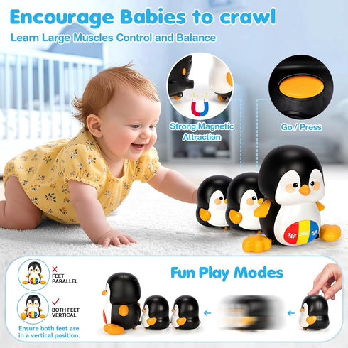 6-12 Tummy 6 7 8 9 10 11 1 Baby Toys Months, Musical Penguins Crawling Infant Toys, Early Learning Toy for Time