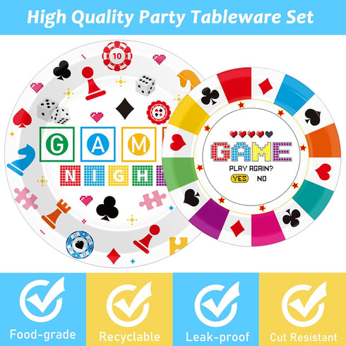 Wiooffen 96 Pcs Family Game Night Party Supplies, Gaming Party Decoration for Birthday, Tableware Set for 24 Guests