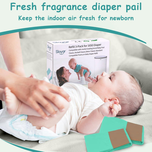 Pails/3 Pack/Versatile 1650 Sloyar Refills Compatible with DEKOR CLASSIC Diaper and Functional/Suitable for Seniors