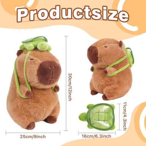 12inch Cute Capybara Plush with Turtle Backpack - Soft Capybara Stuffed Animal Toy Doll Pillow for Kids