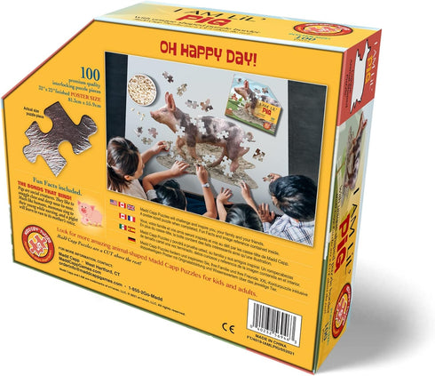 Madd Capp Lil' Pig 100 Piece Jigsaw Puzzle for Ages 5 and Up, Unique Animal-Shaped Border with Fun Facts
