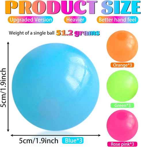TXP 12Pcs Glow in The Dark Sticky Balls Toys, Upgraded Glowing Sensory Balls Stick to The Ceiling, Stress Balls