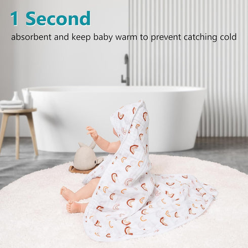 2 Pack 100% 32x32Inch, PHF Baby Hooded Towels, Muslin Cotton Baby Bath Towel with Hood for Newborn, Infant, Toddler