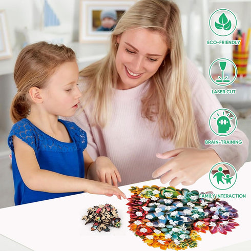 500 (17.4"*17.1") Ruikiyart Wooden Puzzles for Adults, Pieces Succulent Heart Wood Jigsaw Puzzle, Plant Unique Shaped