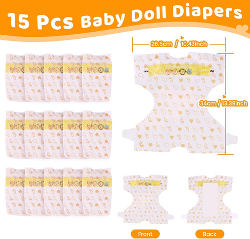 15 Set 17-24 Inch BABESIDE Pcs Reborn Baby Doll Accessories Diapers for Dolls Realistic Baby Doll Underwear with Cute