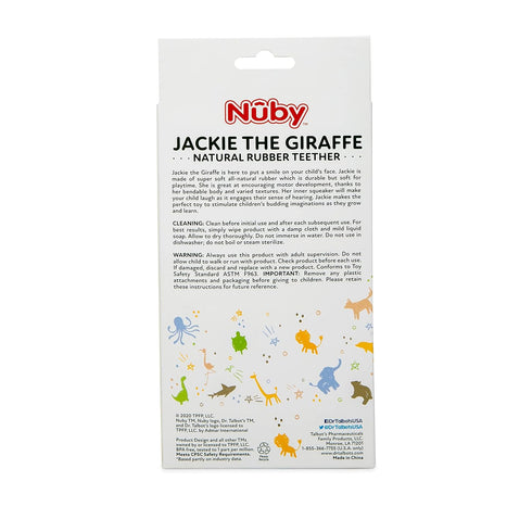 Nuby Jackie The Giraffe Natural Rubber Baby Teether, 3+ Months Teething Toy