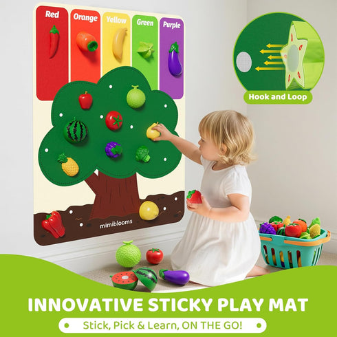 Mimiblooms Set Playset 3 4 5 6 Play Food with Cutting Fruits&Felt Tree Mat, Pretend Food Play Kitchen Accessories, Toy