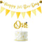 Tatuo Happy 1st Bee Day Party Decorations, Gold Glitter Banner and Cake Topper for First Birthday Supplies