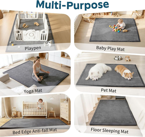 COLLACOCO 1.3" Tummy Baby Play Mat for Floor, Playpen Mat, Thick Memory Foam Time Mat, Soft Coral Velvet Nursery Rug