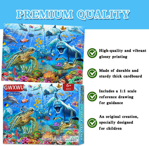 GWXWU 6-8 8-10 200 Puzzles for Kids Ages Year Old - Ocean Adventure Puzzle, Pieces Jigsaw Puzzles for Kids, Learning