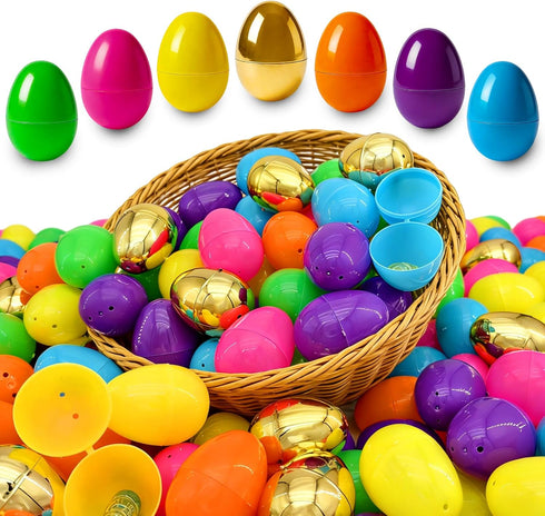 KVBXKBO 518 2.36" 18 Easter Eggs, Fillable Bright Colors Plastic Easter Eggs Empty Include Golden Eggs, Easter