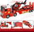 DWIRCTOYS 3 4 5 6 7 8 25" Kids Toys for Ages Years Old Boys, Large Fire Semi Truck with Helicopter & Race Car, Friction