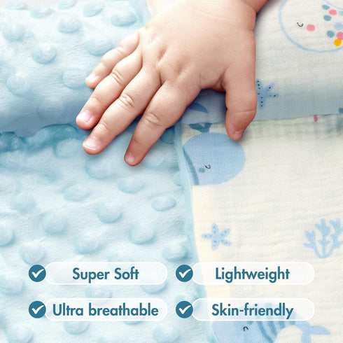 2 Pack ANYEDDE Baby Blankets with Muslin Cotton and Minky Dots for Toddler Boys - Super Soft Baby Minky Blanket